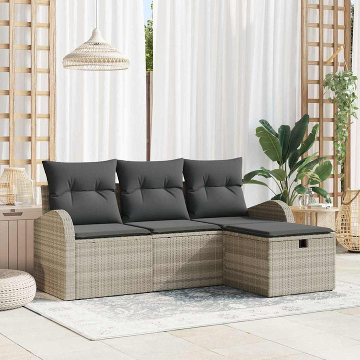 Sofa Sæt 4 stk. Lysegrå polyrattan