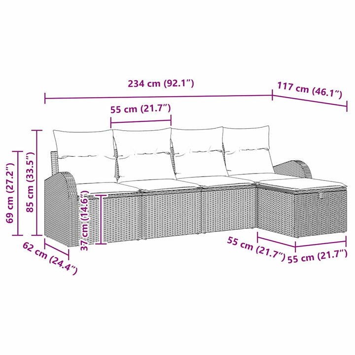 Sofa Sæt med pude med opbevaring Grå polyrattan