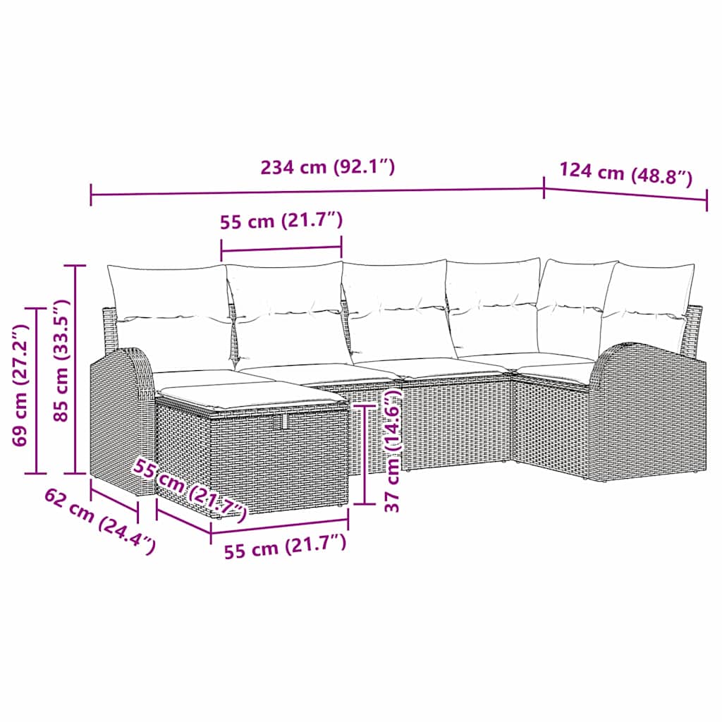 Sofa Sæt med pude med opbevaring Sort og Cream polyrattan