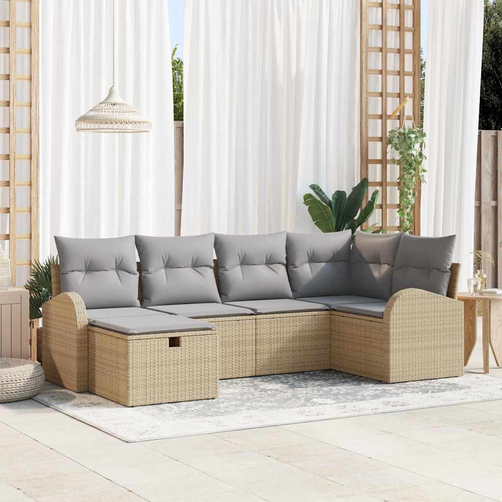Sofa Sæt med pude med opbevaring Beige og lys grå polyrattan