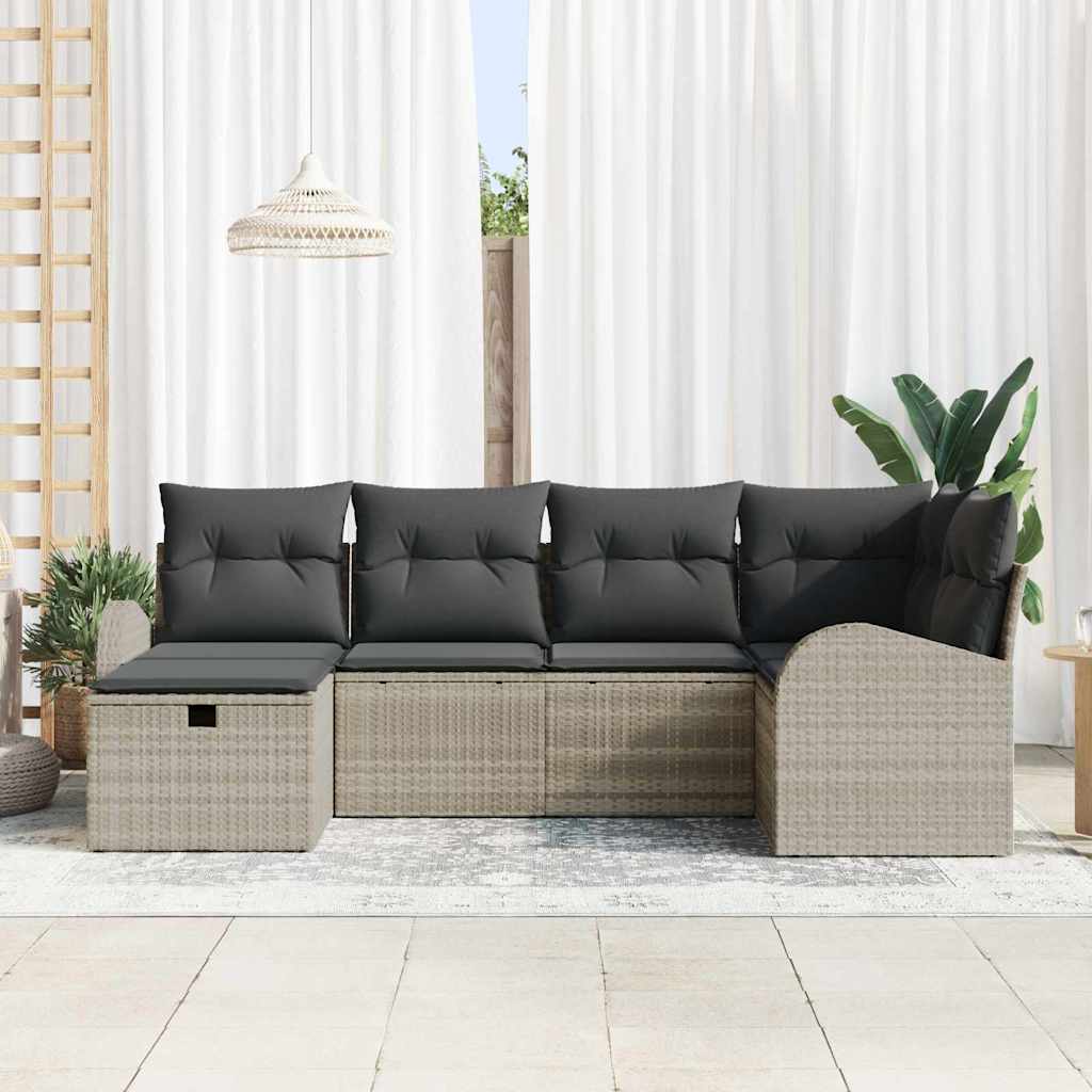 Sofa Sæt 6 stk. Lysegrå polyrattan