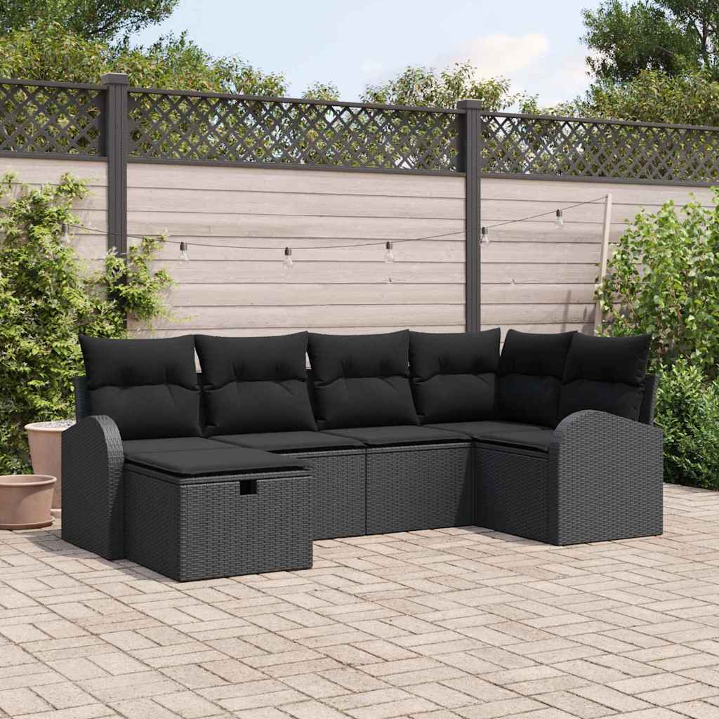 Sofa Sæt med pude med opbevaring Sort polyrattan