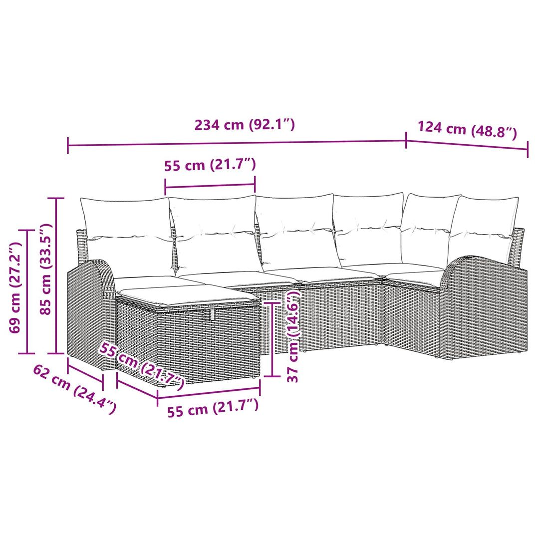 Sofa Sæt med pude med opbevaring 6 pcs Brun og Rød polyrattan