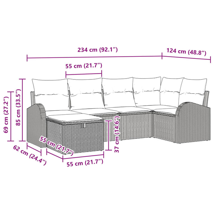 Sofa Sæt med pude med opbevaring 6 pcs Brun og Rød polyrattan
