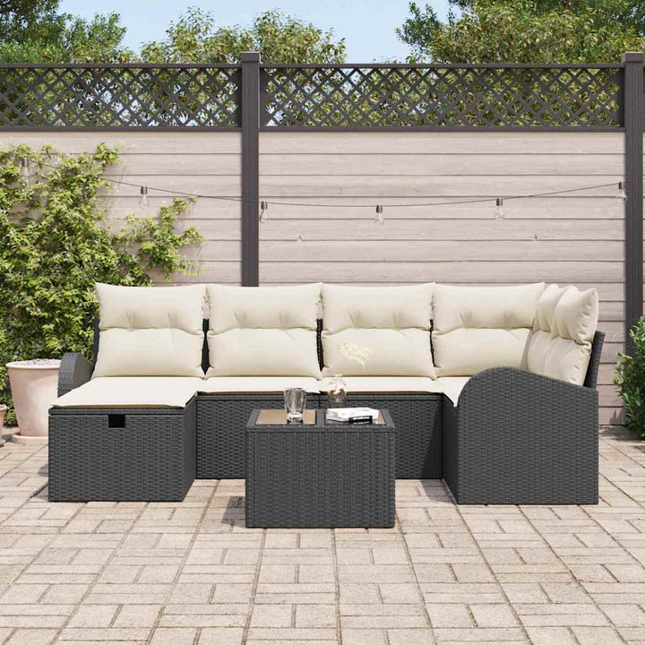 Sofa Sæt 7 stk. Sort og Cream polyrattan