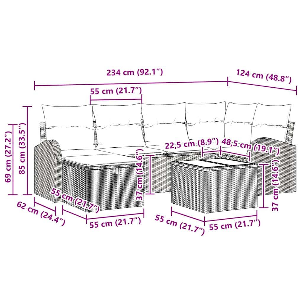 Sofa Sæt 7 stk. Sort og Cream polyrattan