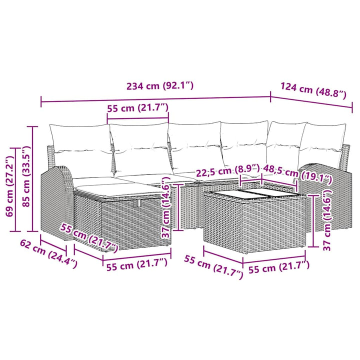 Sofa Sæt 7 stk. Sort og Cream polyrattan