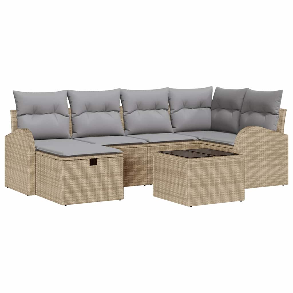 Sofa Sæt med pude med opbevaring Beige og lys grå polyrattan