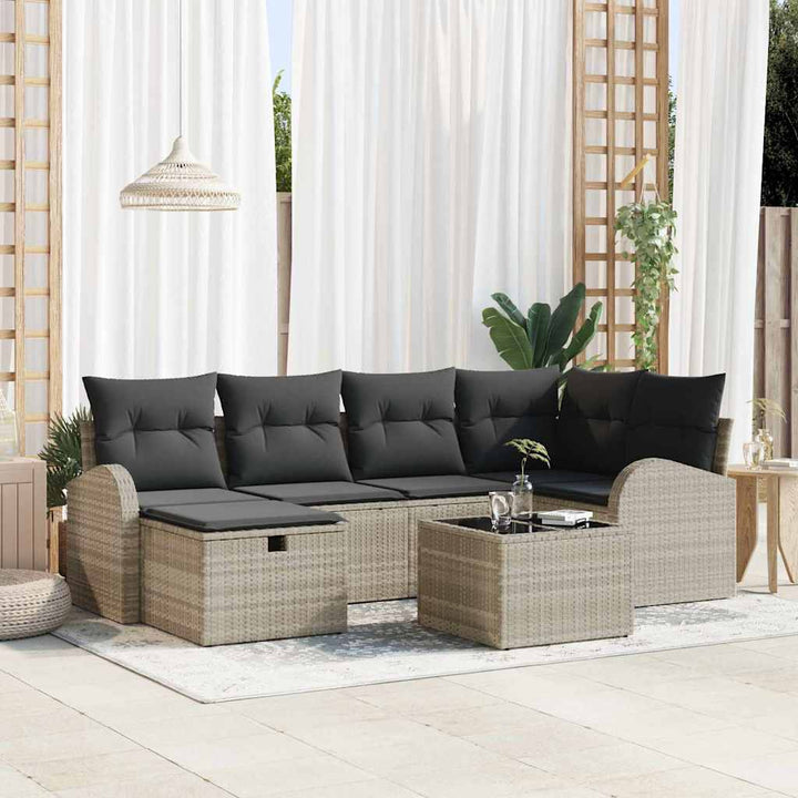 Sofa Sæt 7 stk. Lysegrå polyrattan