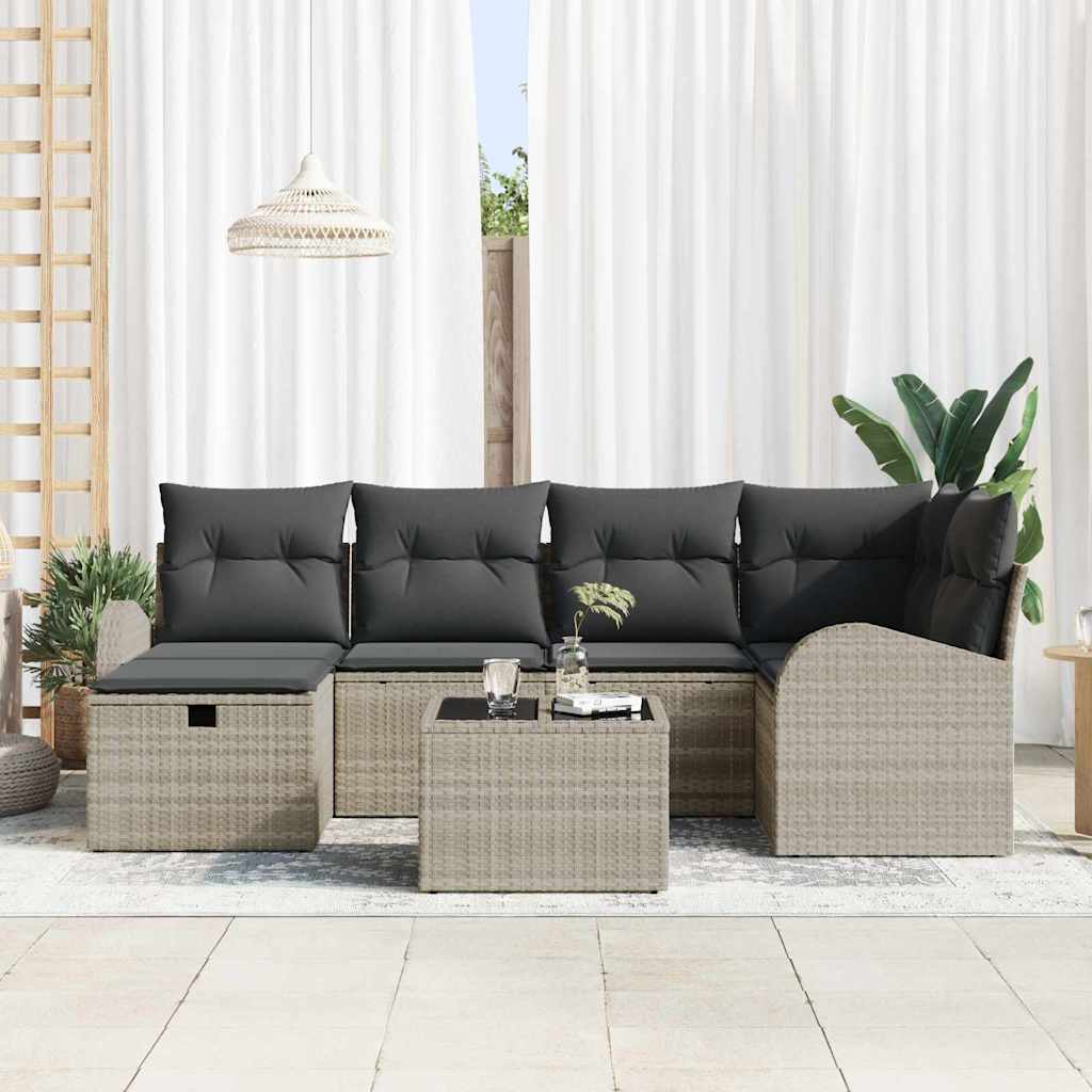 Sofa Sæt 7 stk. Lysegrå polyrattan