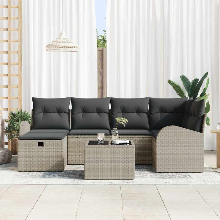 Sofa Sæt 7 stk. Lysegrå polyrattan