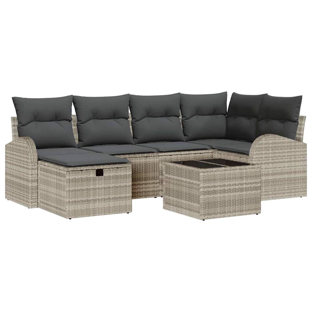 Sofa Sæt 7 stk. Lysegrå polyrattan