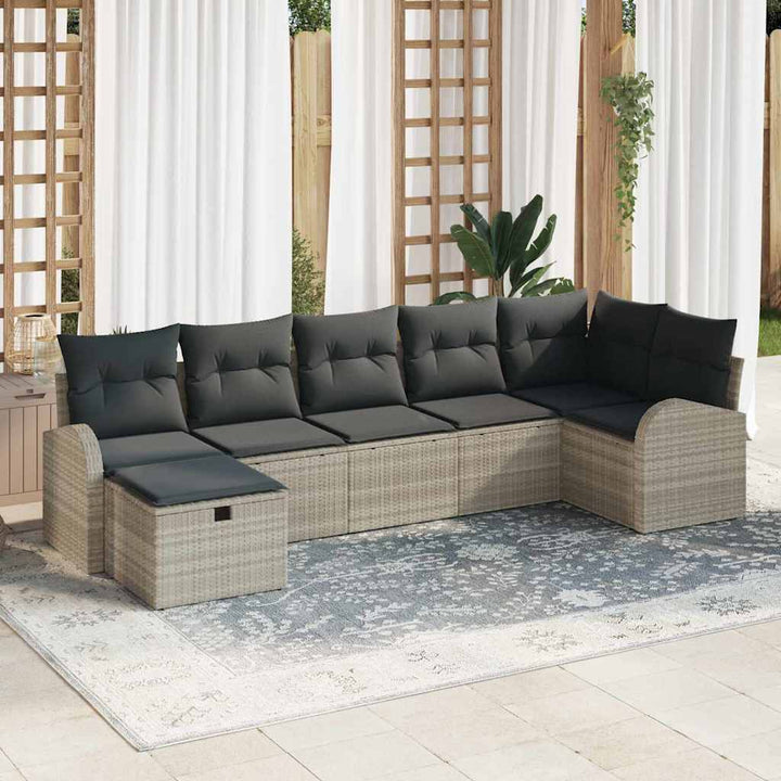Sofa Sæt med pude med opbevaring Lysegrå polyrattan