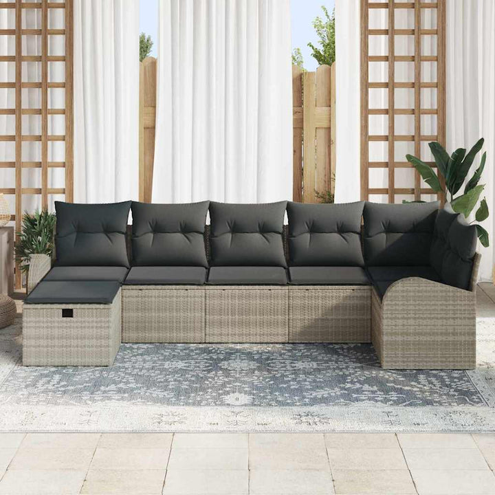 Sofa Sæt med pude med opbevaring Lysegrå polyrattan