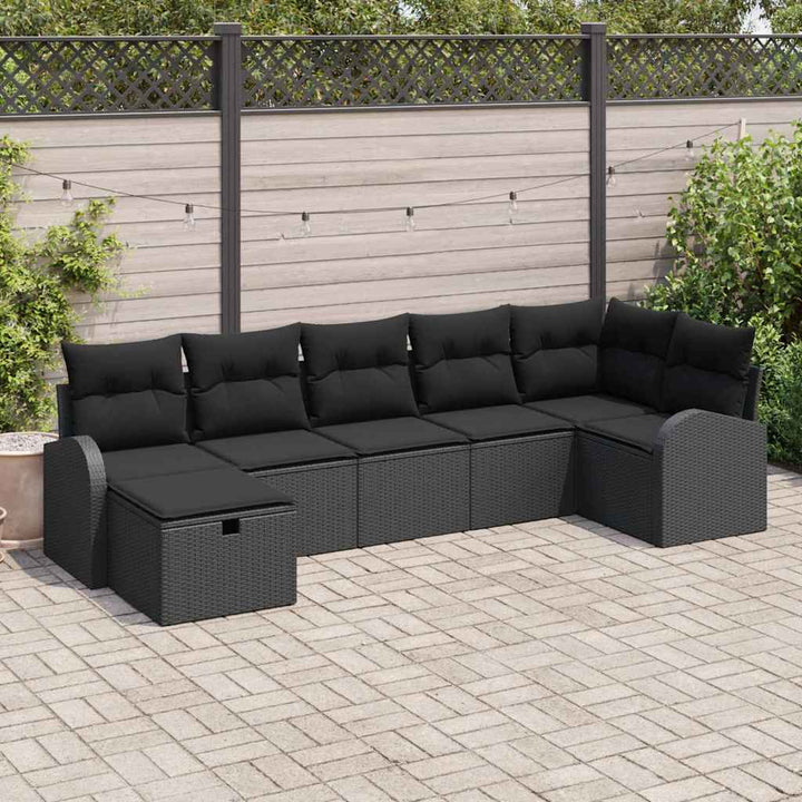 Sofa Sæt 7 stk. Sort polyrattan