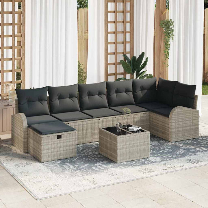 Sofa Sæt med pude med opbevaring Lysegrå polyrattan