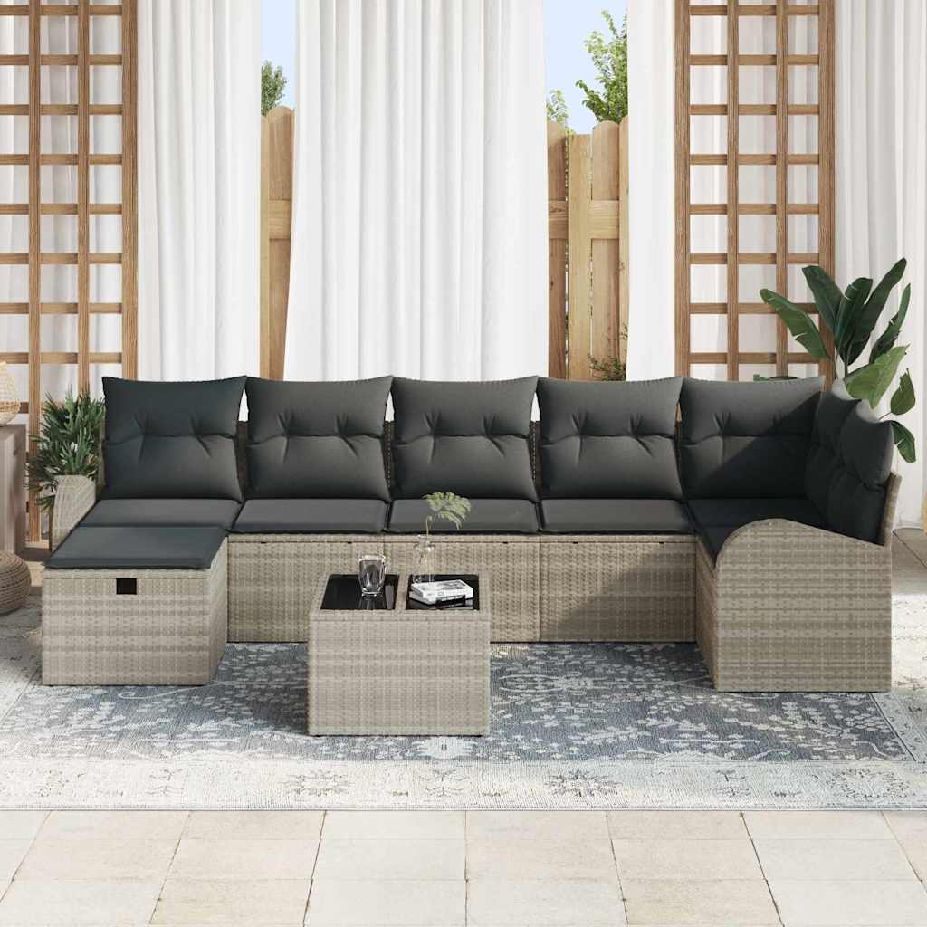 Sofa Sæt med pude med opbevaring Lysegrå polyrattan