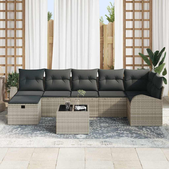 Sofa Sæt med pude med opbevaring Lysegrå polyrattan