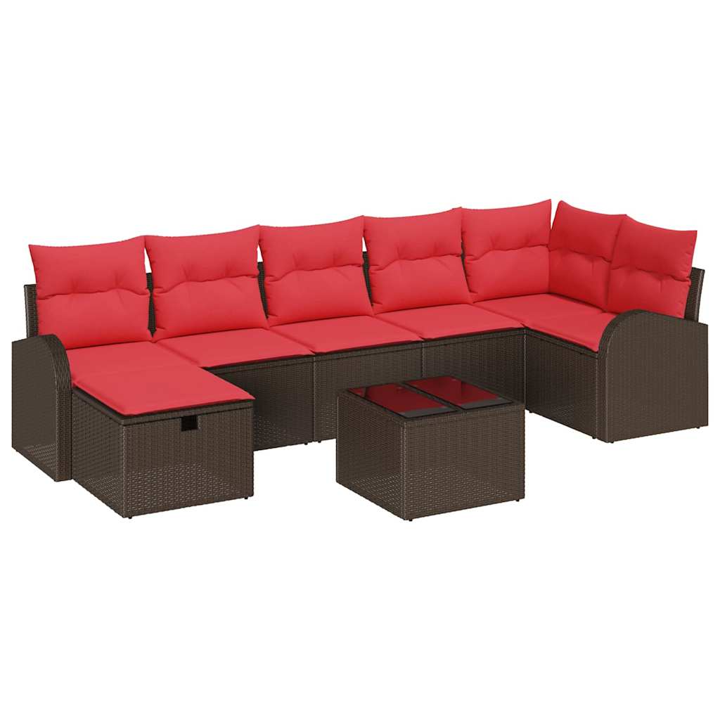 Sofa Sæt med pude med opbevaring 8 pcs Brun og Rød polyrattan