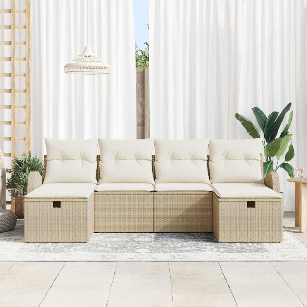 Sofa Sæt med pude 6 pcs Beige og creme polyrattan