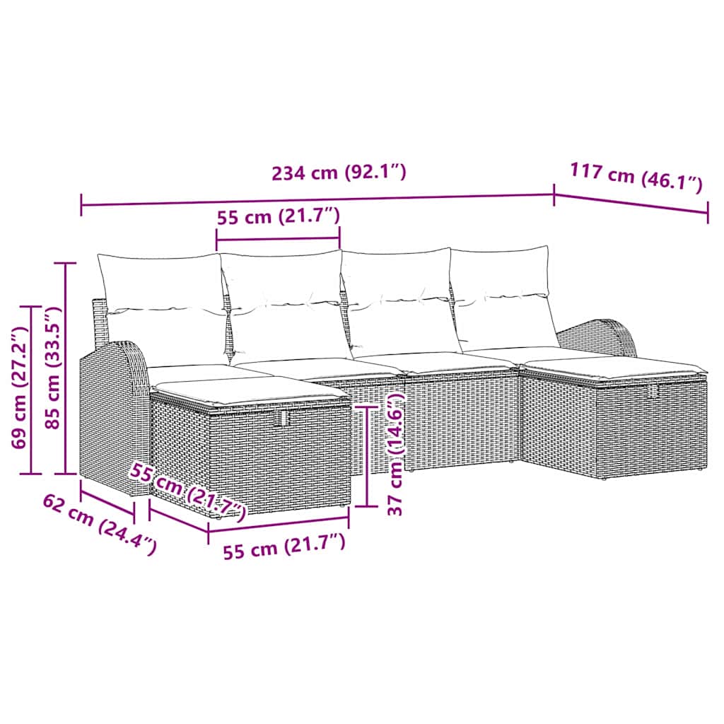 Sofa Sæt med pude med opbevaring 6 pcs Sort polyrattan