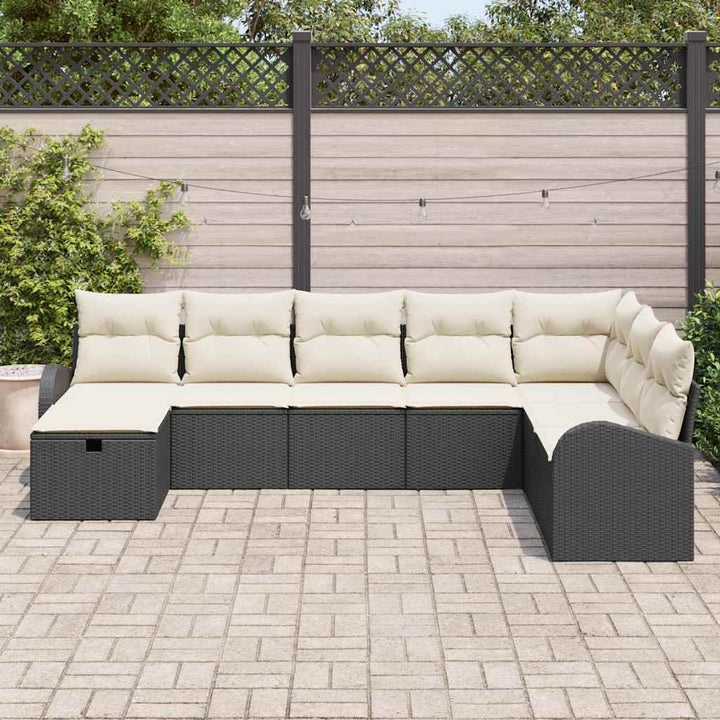 Sofa Sæt 8 stk. Sort og cremefarvet polyrattan