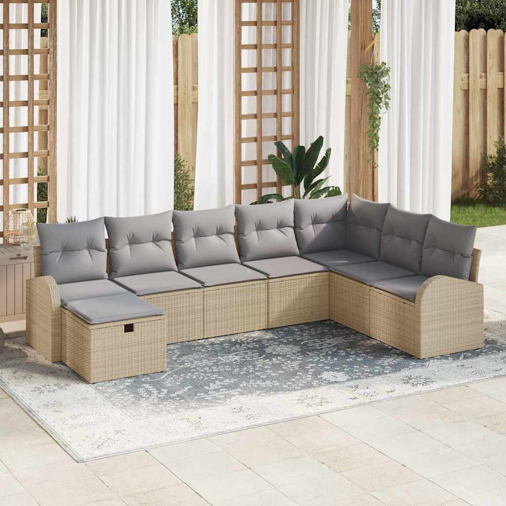 Sofa Sæt 8 stk. beige og lysegrå polyrattan