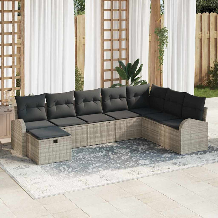 Sofa Sæt 8 stk. Lysegrå polyrattan