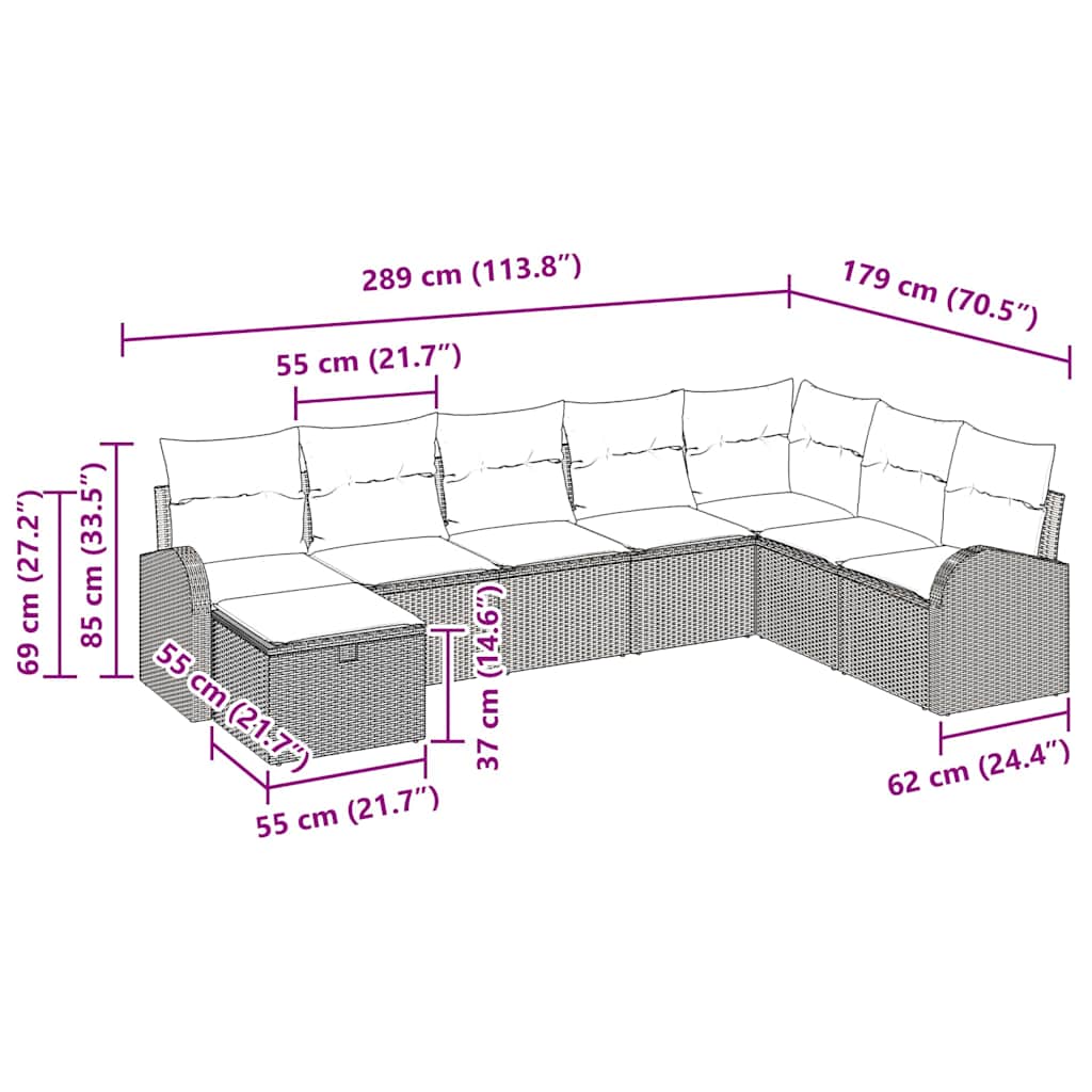 Sofa Sæt 8 stk. Lysegrå polyrattan