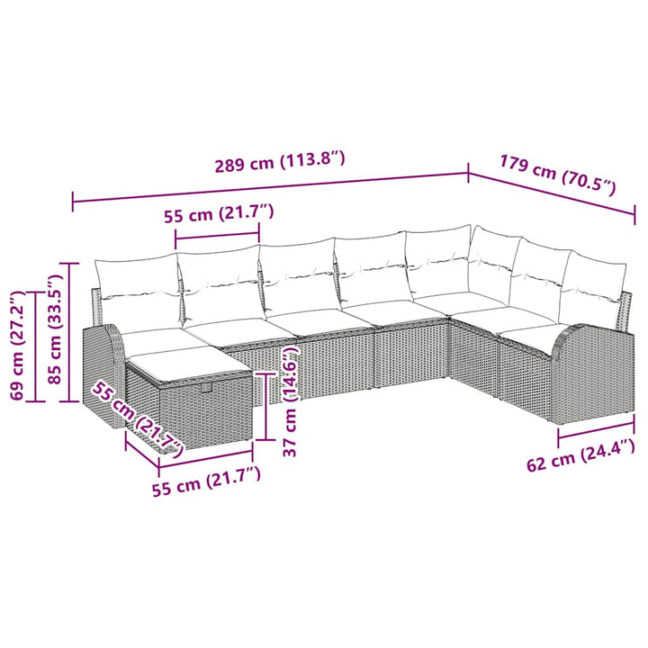 Sofa Sæt 8 stk. Lysegrå polyrattan