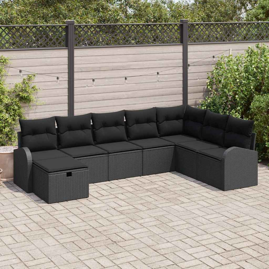 Sofa Sæt med pude med opbevaring Sort polyrattan