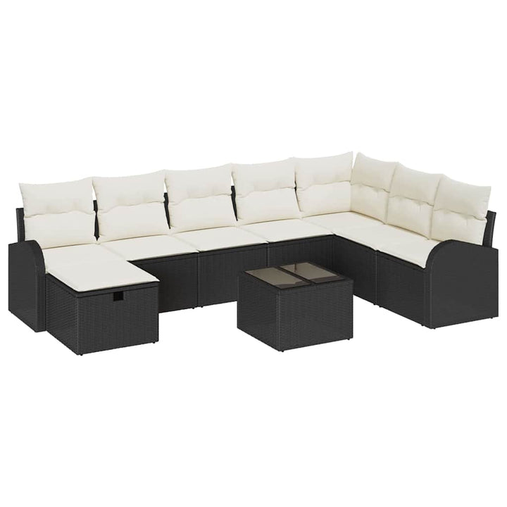 Sofa Sæt 9 stk. Sort og cremefarvet polyrattan