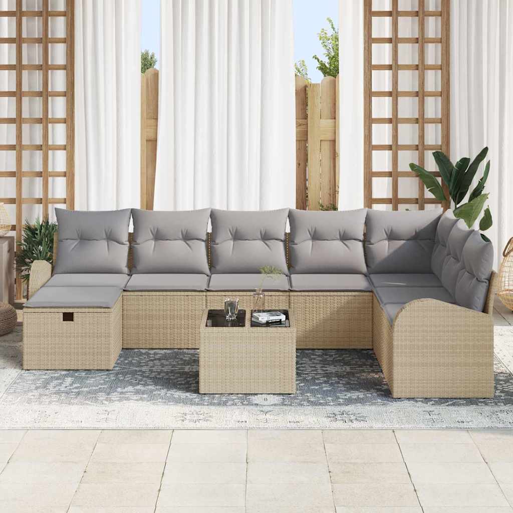 Sofa Sæt 9 stk. beige og lysegrå polyrattan