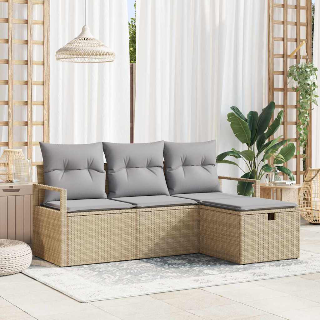 Sofa Sæt med pude 4 pcs Beige og lys grå polyrattan