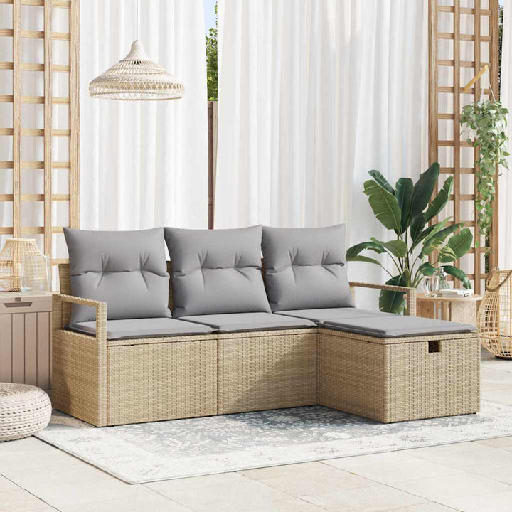 Sofa Sæt med pude 4 pcs Beige og lys grå polyrattan