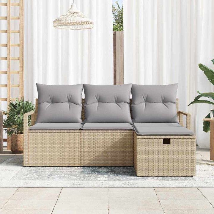 Sofa Sæt med pude 4 pcs Beige og lys grå polyrattan