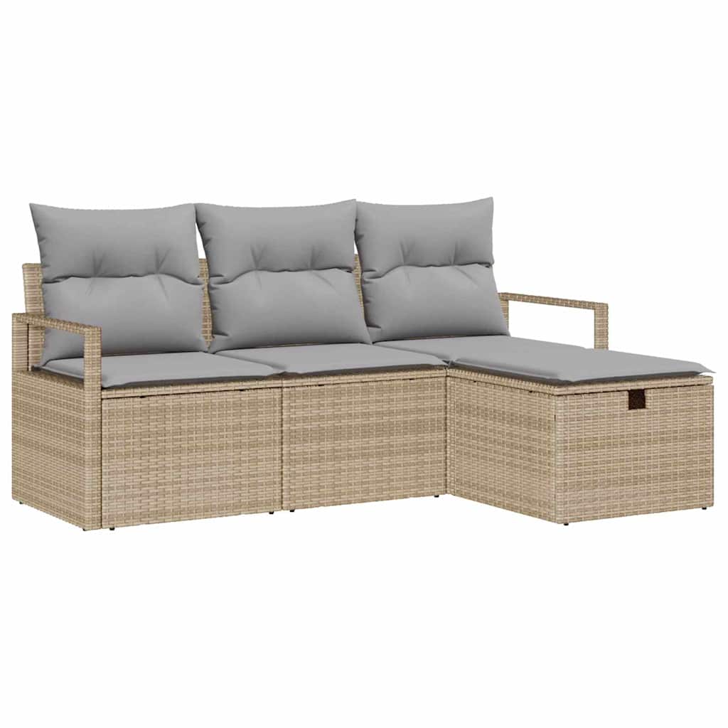 Sofa Sæt med pude 4 pcs Beige og lys grå polyrattan