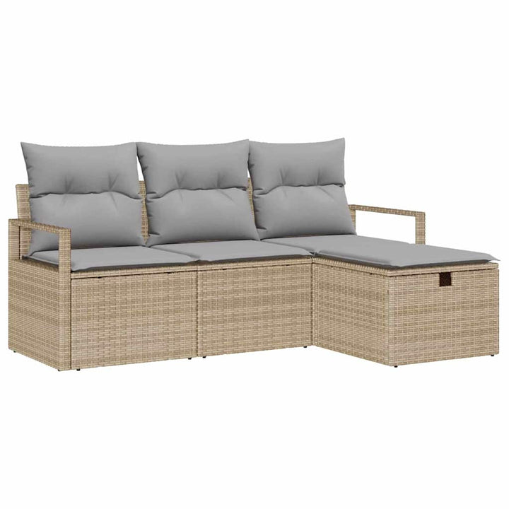 Sofa Sæt med pude 4 pcs Beige og lys grå polyrattan