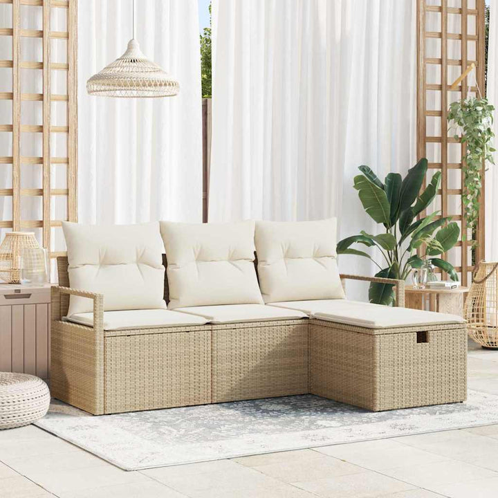 Sofa Sæt med pude 4 pcs Beige og creme polyrattan