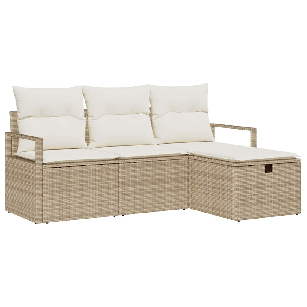 Sofa Sæt med pude 4 pcs Beige og creme polyrattan