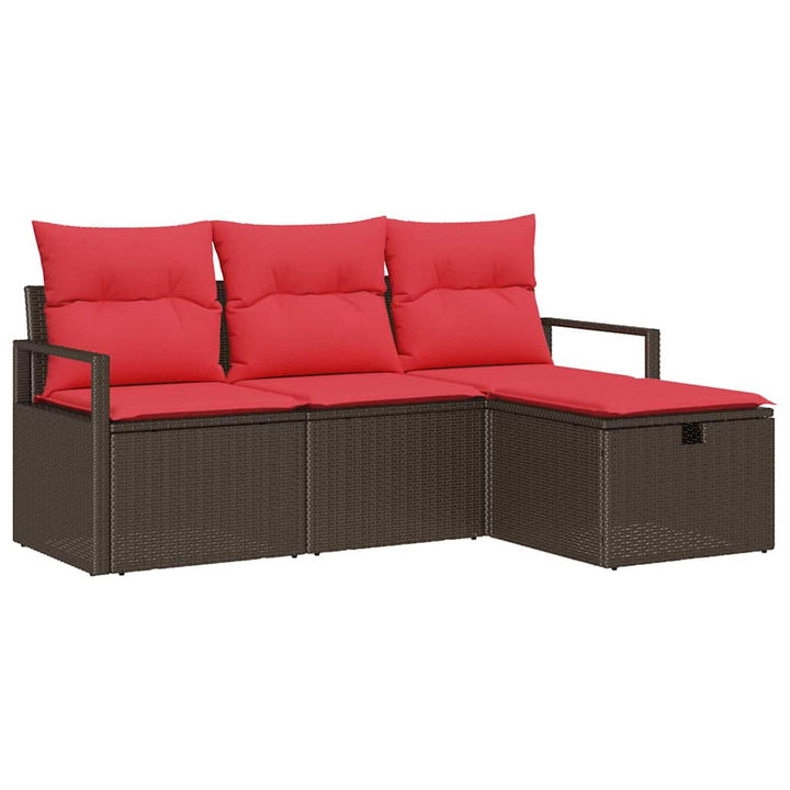 Sofa Sæt med pude med opbevaring 4 pcs Brun og Rød polyrattan