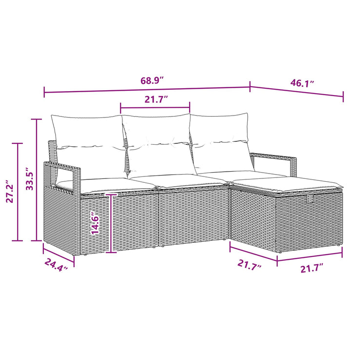 Sofa Sæt med pude med opbevaring 4 pcs Brun og Rød polyrattan