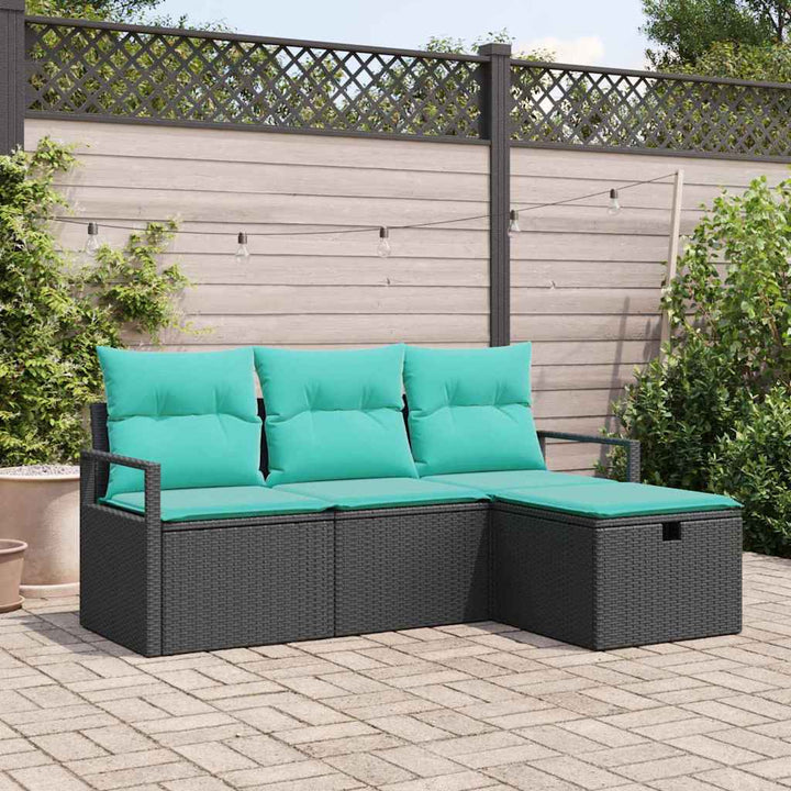Sofa Sæt 4 stk. 4-Antal sæder Sort og turkis polyrattan