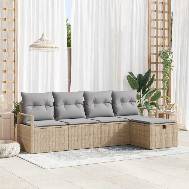 Sofa Sæt med pude 5 pcs Beige og lys grå polyrattan