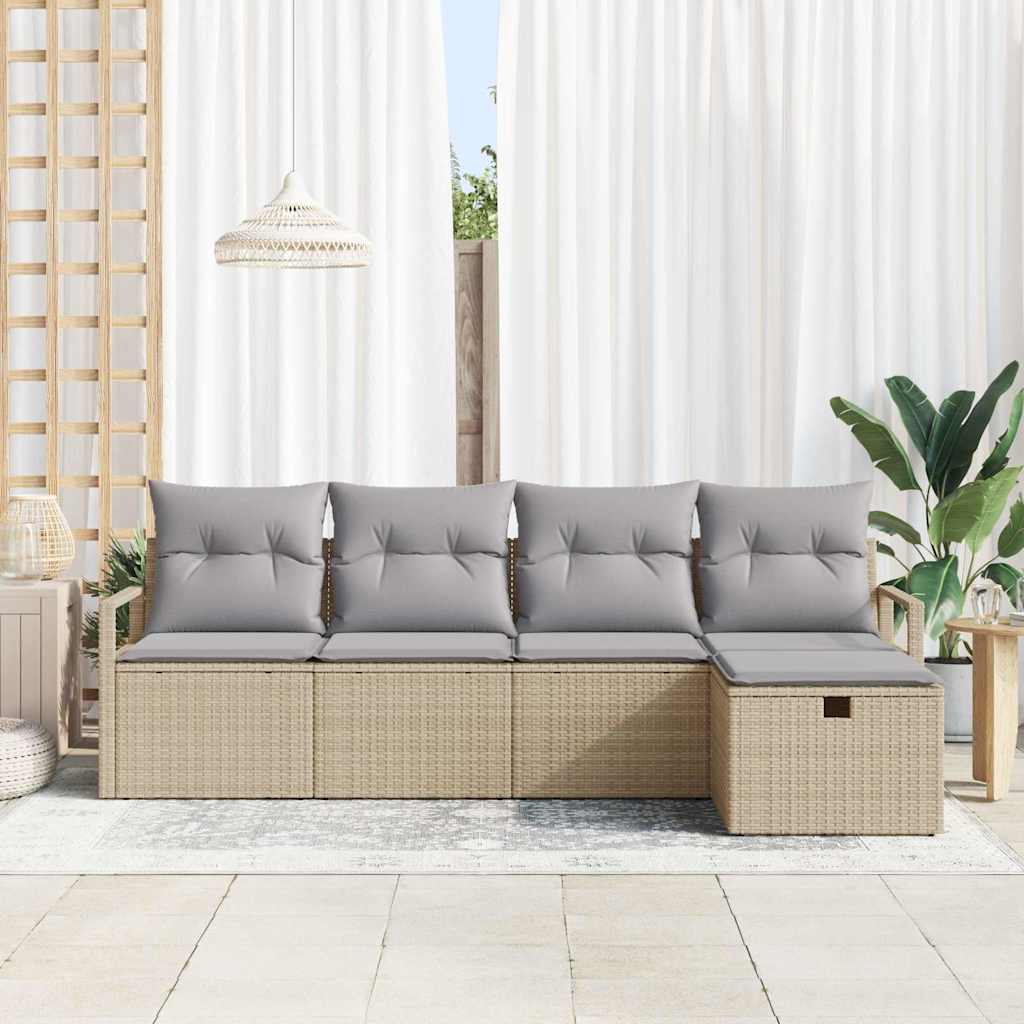 Sofa Sæt med pude 5 pcs Beige og lys grå polyrattan