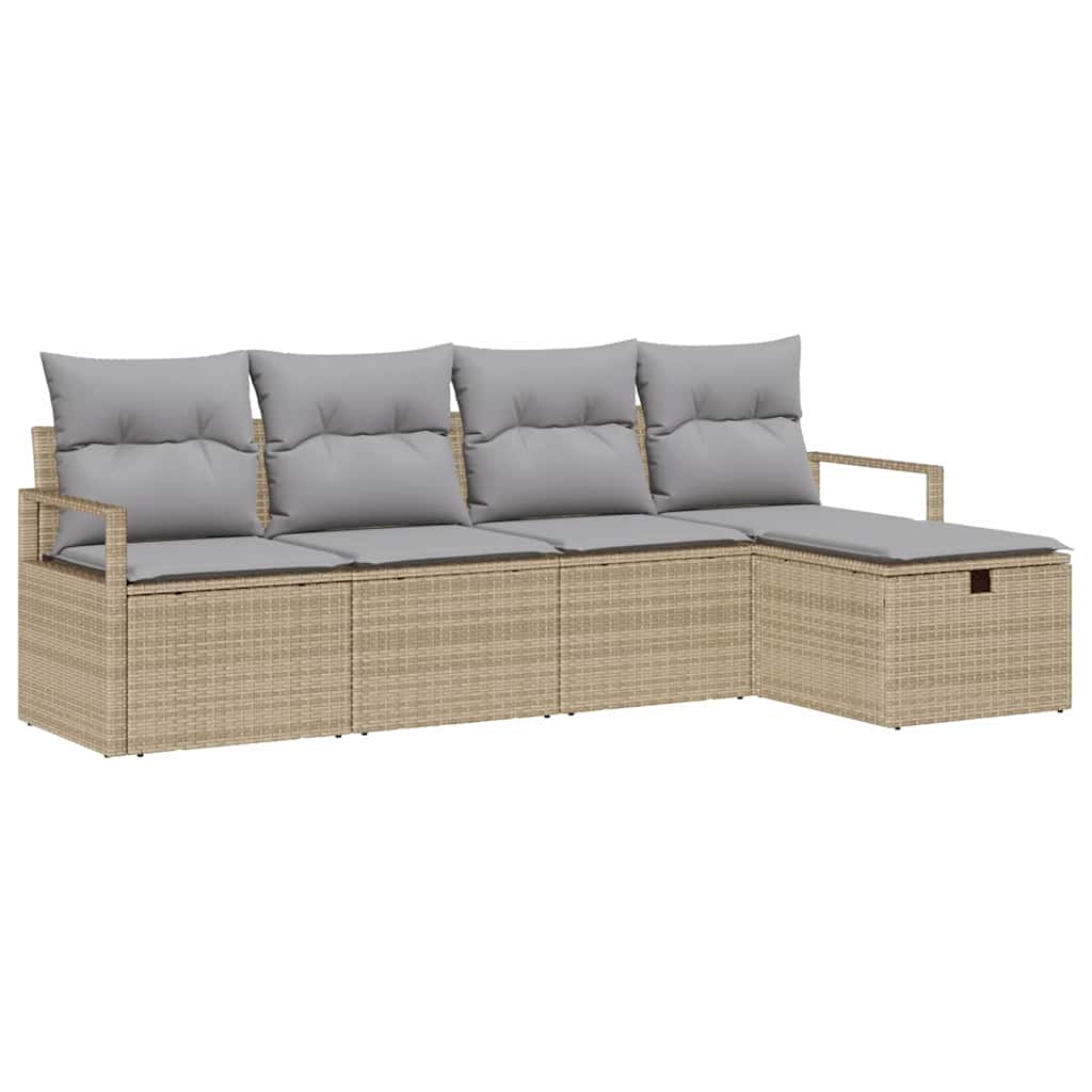 Sofa Sæt med pude 5 pcs Beige og lys grå polyrattan