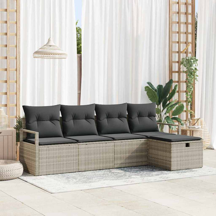Sofa Sæt med pude med opbevaring Lysegrå polyrattan