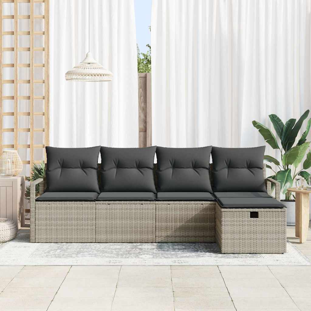Sofa Sæt med pude med opbevaring Lysegrå polyrattan
