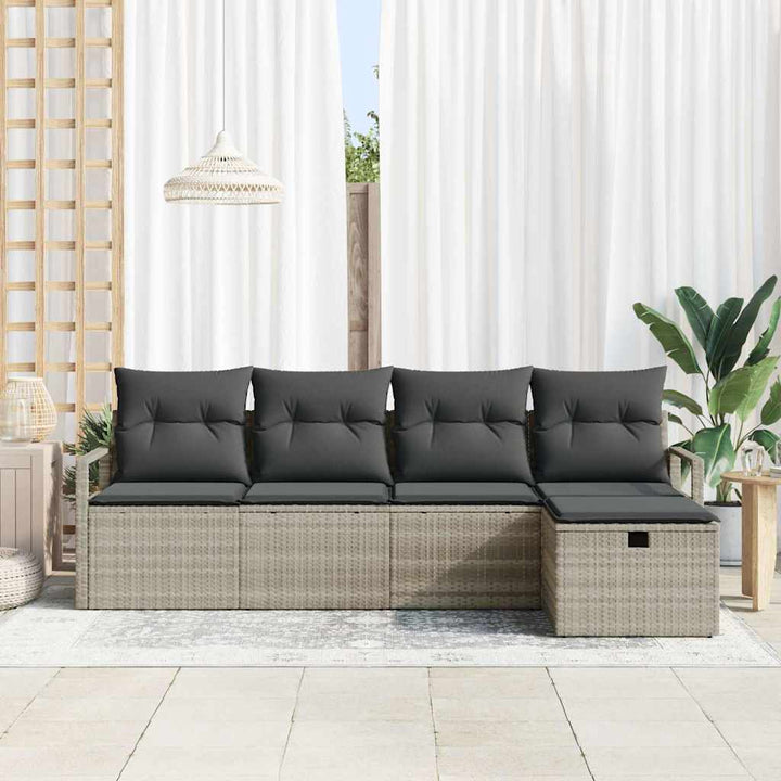 Sofa Sæt med pude med opbevaring Lysegrå polyrattan