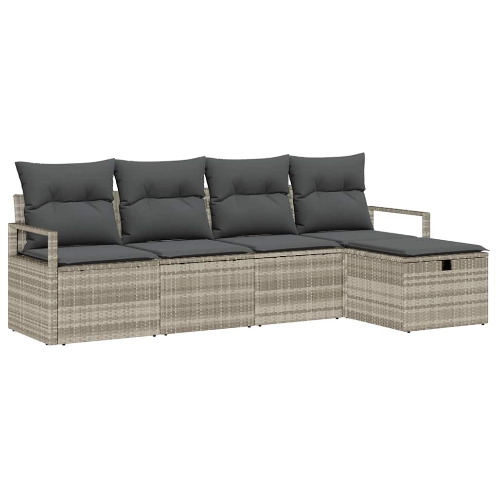Sofa Sæt med pude med opbevaring Lysegrå polyrattan